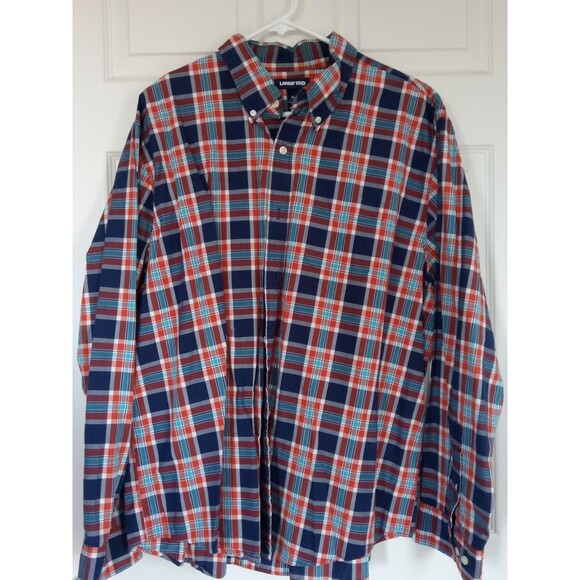 Lands' End Men's XL Button-Front Traditional Fit Red White Blue Plaid Shirt EUC - Picture 1 of 6